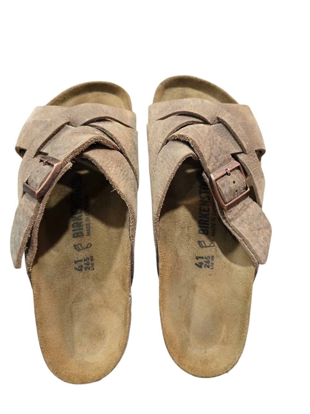 BIRKENSTOCK Lugano Camberra Oiled Leather Sandals Brown Size 41
